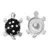 Picture of Ocean Jewelry Clay Snap Buttons Tortoise Silver Tone Black & Clear Rhinestone Fit Snap Button Bracelets 25mm(1") x 17mm( 5/8"), Knob Size: 5.5mm( 2/8"), 2 PCs