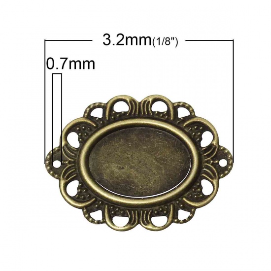 Picture of Iron Based Alloy Cabochon Settings Connectors Oval Antique Bronze Hollow (Fits 17mm x 12mm ) 32mm(1 2/8") x 24mm(1"), 100 PCs