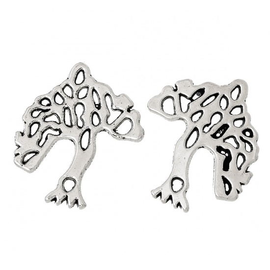 Immagine di Lega di Zinco Connettore Accessori Albero Argento Antico 19mm x 17mm, 100 Pz