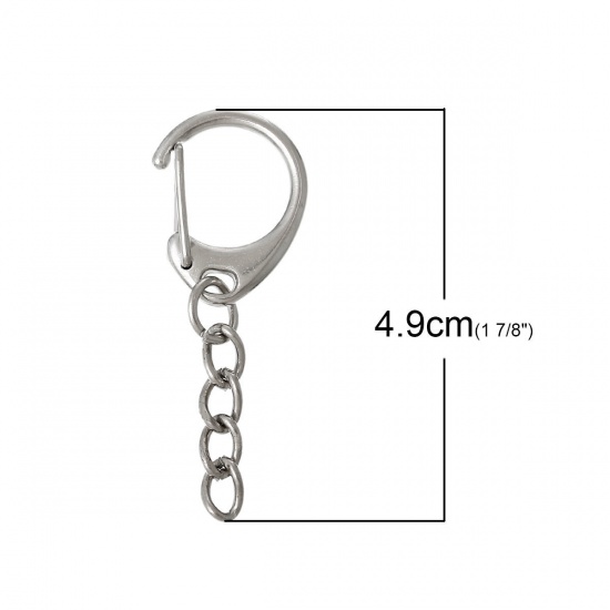 Picture of Iron Based Alloy Keychain & Keyring Lobster Clasp Silver Tone 49mm x 18mm, 200 PCs