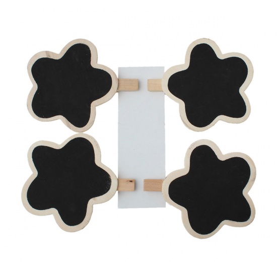Picture of Wood Photo Paper Clothes Clothespin Clips Note Pegs Natural & Black Flower Pattern 9.5cm x8.1cm(3 6/8" x3 2/8") - 9.1cm x8.1cm(3 5/8" x3 2/8"), 2 Packets(4 PCs/Packet)
