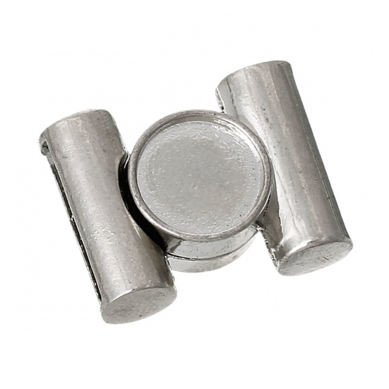 Bild von Zinklegierung Magnetverschluss Rechteck Silberfarbe (für 15mm x 3mm Kordel, für 10mm D Cabochon) 22mm x 17mm 2 Sets