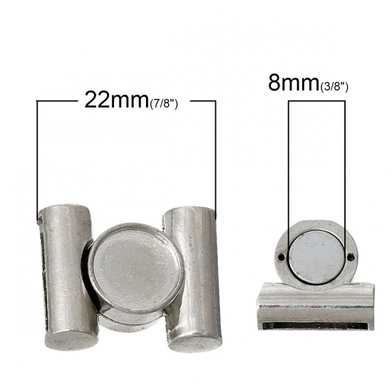 Bild von Zinklegierung Magnetverschluss Rechteck Silberfarbe (für 15mm x 3mm Kordel, für 10mm D Cabochon) 22mm x 17mm 2 Sets