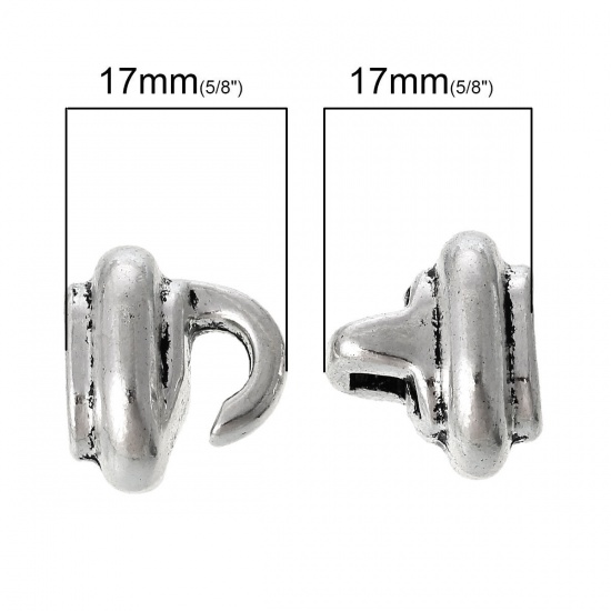 Picture of Hook Clasps For Leather Bracelet Oval Antique Silver Color (Fits 10mm x 6mm Cord) 20.0mm x 17.0mm, 10 Sets