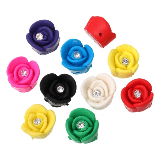 Picture of Polymer Clay Beads Flower At Random Mixed About 14mm x 13mm - 12mm x 11mm, Hole: Approx 1.2mm-2.2mm, 3 PCs