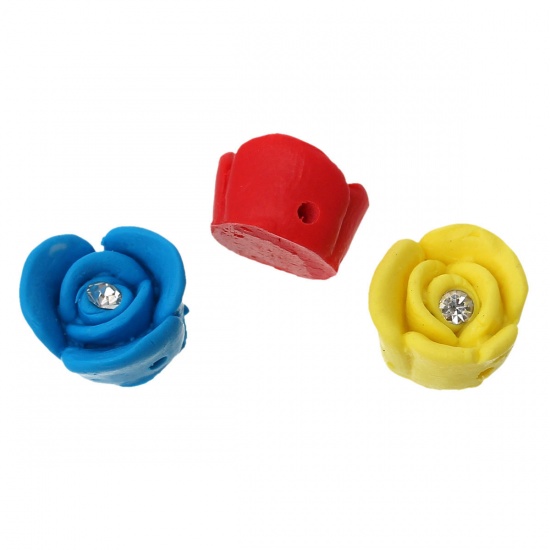 Picture of Polymer Clay Beads Flower At Random Mixed About 14mm x 13mm - 12mm x 11mm, Hole: Approx 1.2mm-2.2mm, 3 PCs