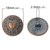 亜鉛合金 シャンクボタン 金属ボタン 円形 赤銅色 ハート 18mm直径、 30 個 の画像