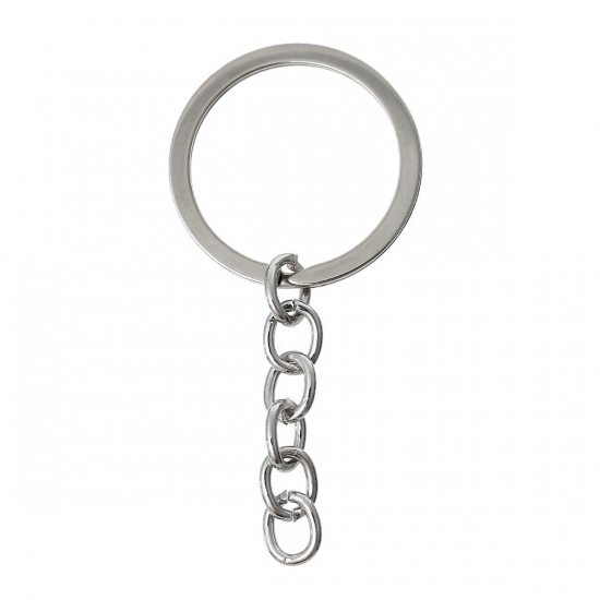 Picture of Iron Based Alloy Keychain & Keyring Circle Ring Silver Tone 7cm x 3.2cm, 20 PCs