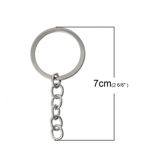 Picture of Iron Based Alloy Keychain & Keyring Circle Ring Silver Tone 7cm x 3.2cm, 20 PCs