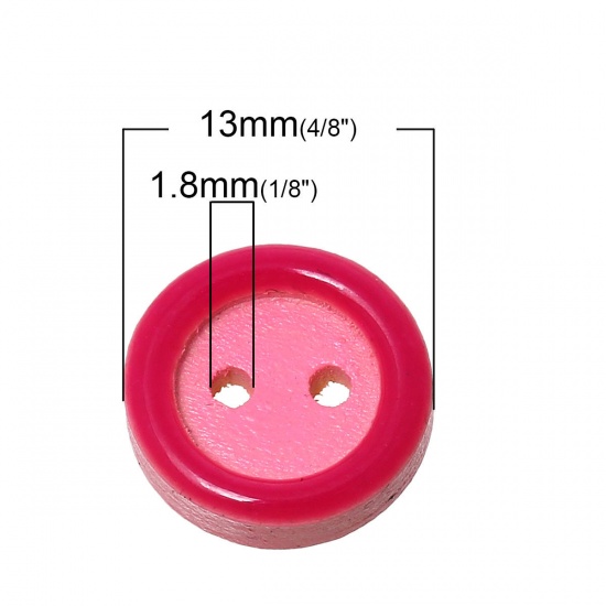 Immagine di Legno Bottone da Cucire ScrapbookBottone Tondo Rosa Due Fori 13mm Dia, 30 Pz