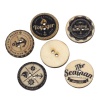 Picture of Wood Sewing Buttons Scrapbooking Round Black 2 Holes At Random Mixed Pattern 25mm(1") Dia, 100 PCs