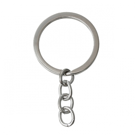 Bild von Eisen(Legierung) Schlüsselkette & Schlüsselring Ring Silberfarbe Muster 5.5cm x 3cm, 3 Stücke