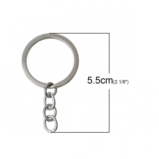 Picture of Iron Based Alloy Keychain & Keyring Circle Ring Silver Tone 5.5cm x 3cm, 3 PCs