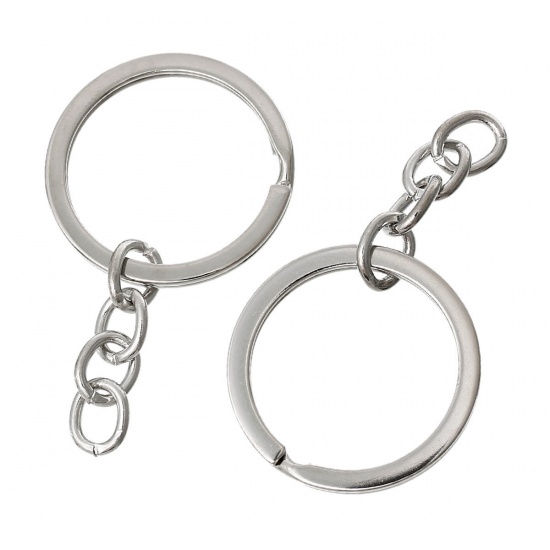 Bild von Eisen(Legierung) Schlüsselkette & Schlüsselring Ring Silberfarbe Muster 5.5cm x 3cm, 3 Stücke