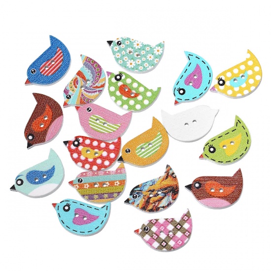 Picture of Wood Sewing Buttons Scrapbooking Bird At Random Mixed 2 Holes 23mm( 7/8") x 16mm( 5/8"), 10 PCs