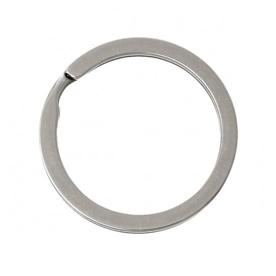 Picture of 304 Stainless Steel Keychain & Keyring Circle Ring Silver Tone 3cm(1 1/8") Dia, 30 PCs