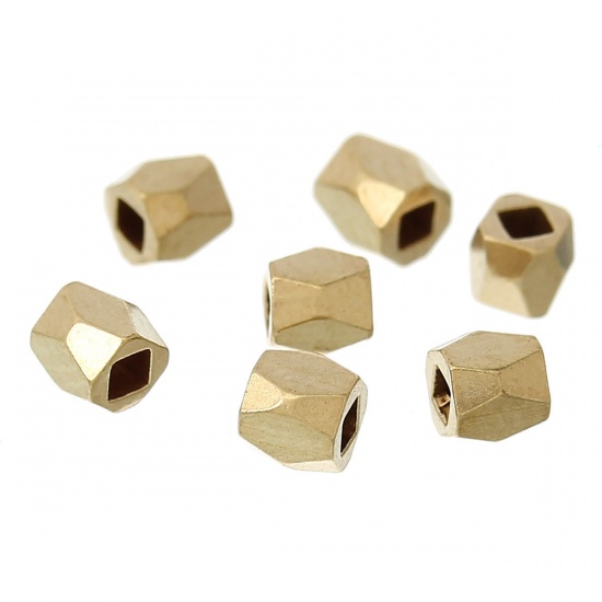 Picture of 200 PCs Brass Spacer Beads For DIY Jewelry Making Light Golden Cube Faceted About 2mm x 2mm, Hole: Approx 1.2mm