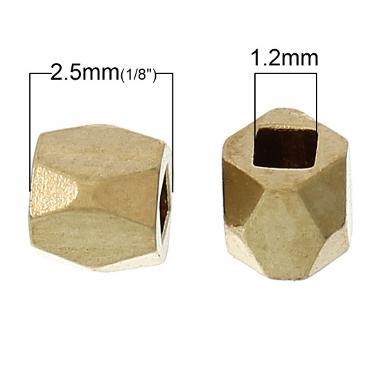 Picture of 200 PCs Brass Spacer Beads For DIY Jewelry Making Light Golden Cube Faceted About 2mm x 2mm, Hole: Approx 1.2mm