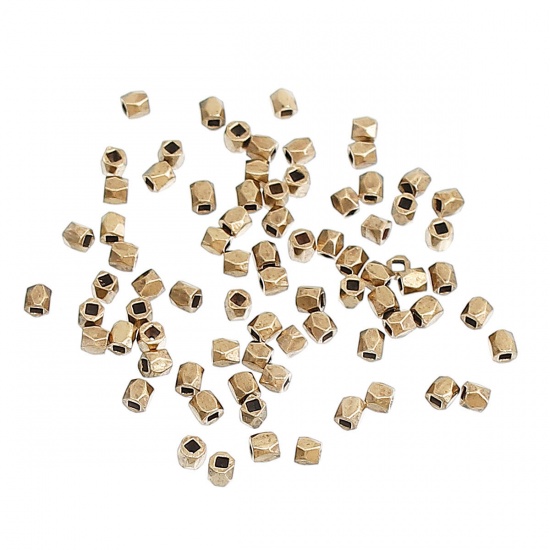 Picture of 200 PCs Brass Spacer Beads For DIY Jewelry Making Light Golden Cube Faceted About 2mm x 2mm, Hole: Approx 1.2mm