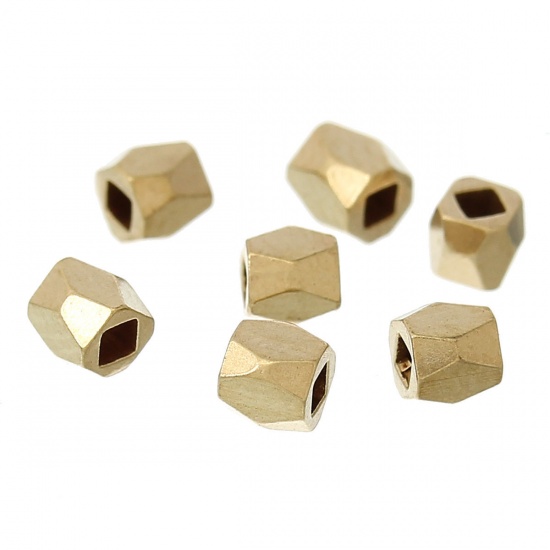 Picture of Brass Seed Beads Polygon Light Gold Faceted About 2mm( 1/8") x 2mm( 1/8"), Hole: Approx 1.2mm, 20 PCs                                                                                                                                                         