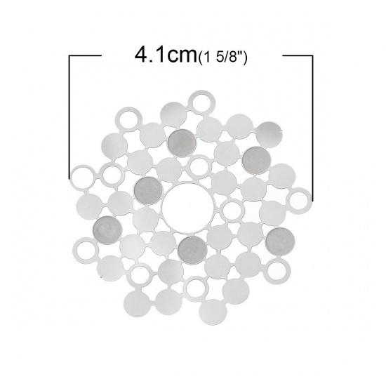 304ステンレス鋼 ハンドメイド 透かしパーツ 不規則 シルバートーン サークル柄 4.1cm x 4.1cm、 1 個 の画像