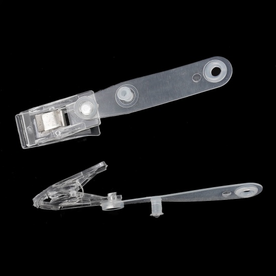 Picture of Plastic ID Holder Badge Spring Clamp Clip Transparent Clear 77mm(3") x 13mm( 4/8"), 50 PCs