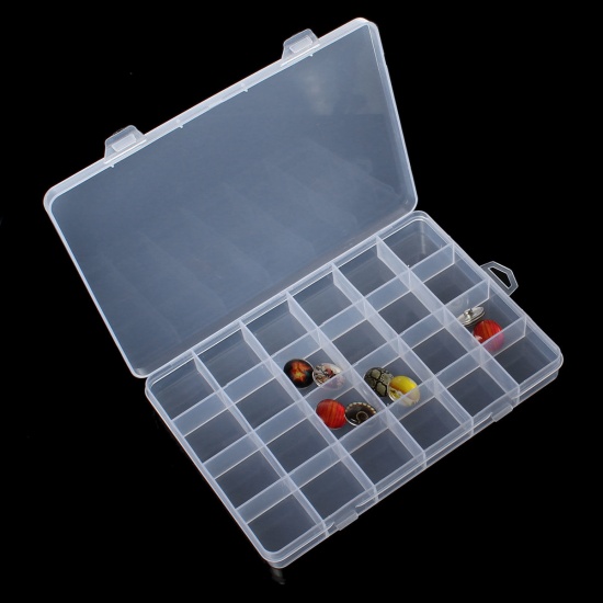 Picture of Plastic Beads Organizer Container Storage Box Rectangle Transparent 20.7cm(8 1/8") x 13.8cm(5 3/8"), 1 Piece(24 Compartments)