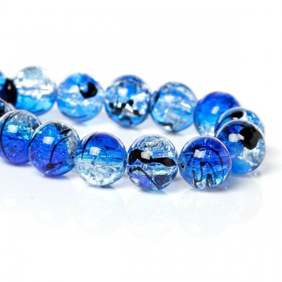 Picture of Crystal Glass Loose Beads Round Blue Mottled About 10mm Dia, Hole: Approx 1.4mm, 82cm long, 1 Strand (Approx 87 PCs/Strand)