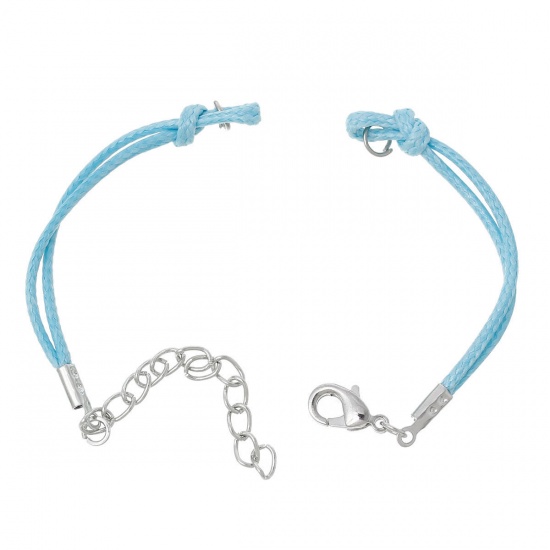Picture of Nylon Waved String Braided Friendship Bracelets Blue 14.3cm(5 5/8") long, 10 PCs