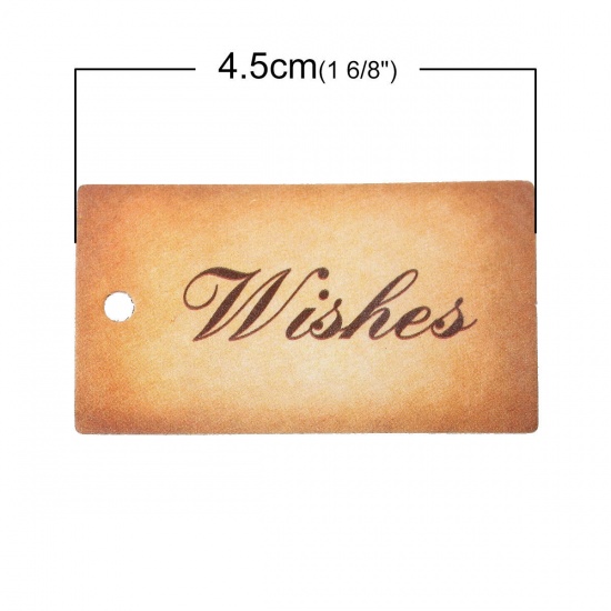 Picture of Paper Label Tags Rectangle Smoke Yellow Message "Wishes" Pattern 4.5cm x2.5cm(1 6/8" x1"), 100 PCs