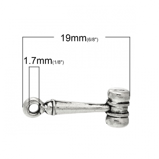 Immagine di Lega di Zinco 3D Charm Ciondoli Martello Argento Antico 19mm x 7mm , 200 Pz