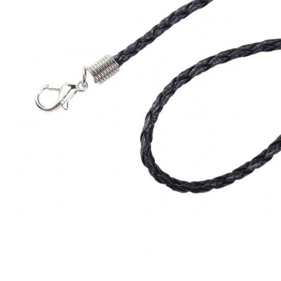 Bild von Kunstleder Geflochtene Schnur Halskette Schwarz 43cm lang, 20 Streifen