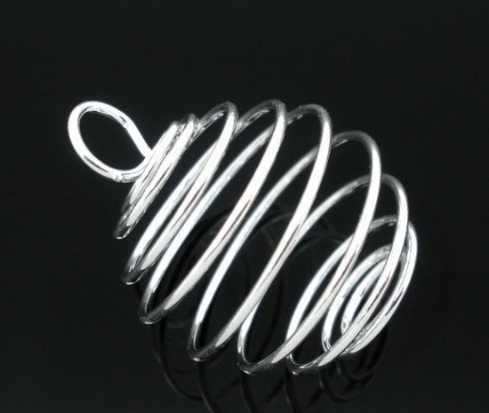 Picture of Alloy Spiral Bead Cages Pendants Lantern Silver Plated 29mm x25mm - 27mm x24mm, 20 PCs
