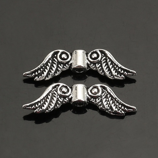 Picture of Zinc Based Alloy Spacer Beads Angel Wing Antique Silver Color About 23mm x 7mm, Hole:Approx 1.3mm, 50 PCs