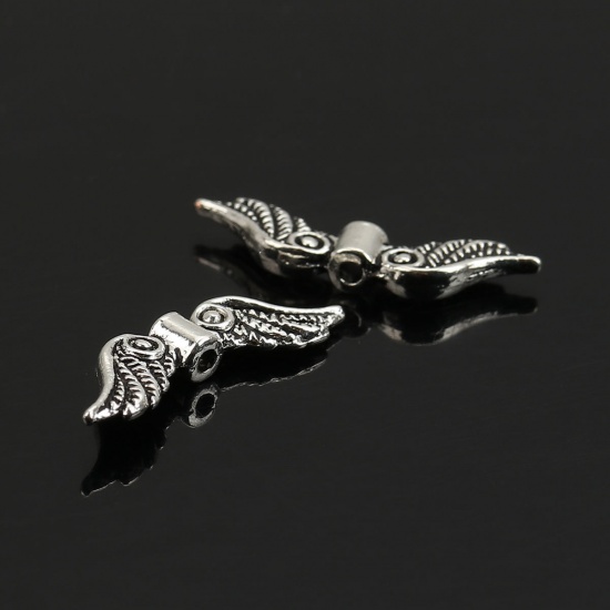 Bild von Zinklegierung Zwischenperlen Spacer Perlen Engel Flügel Antik Silber 23mm x 7mm, Loch:ca. 1.3mm, verkauft eine Packung mit 50 Stücke