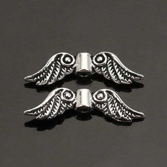 Picture of Zinc Based Alloy Spacer Beads Angel Wing Antique Silver Color About 23mm x 7mm, Hole:Approx 1.3mm, 1000 PCs