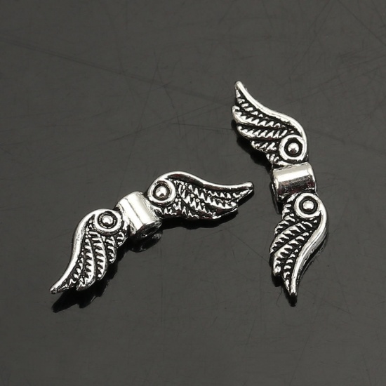 Picture of Zinc Based Alloy Spacer Beads Angel Wing Antique Silver Color About 23mm x 7mm, Hole:Approx 1.3mm, 1000 PCs