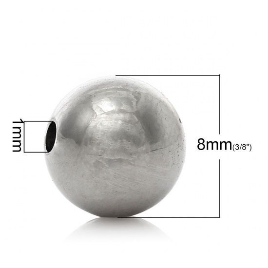 Picture of 304 Stainless Steel Spacer Beads Round Silver Tone Solid About 8mm( 3/8") Dia, Hole:Approx 1mm, 50 PCs