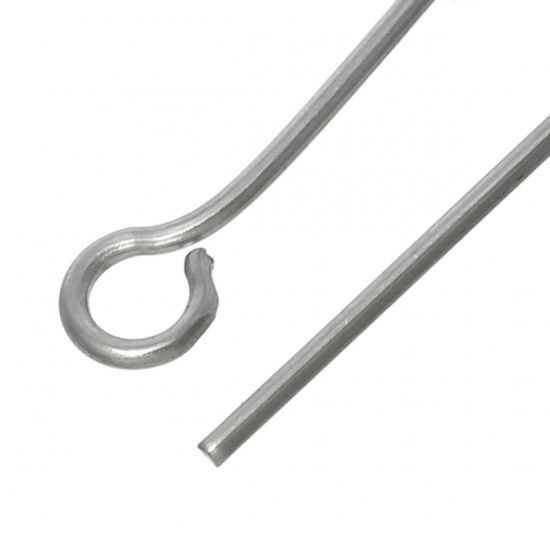 Picture of 304 Stainless Steel Eye Pins Silver Tone 4cm(1 5/8") long, 0.7mm (21 gauge), 300 PCs