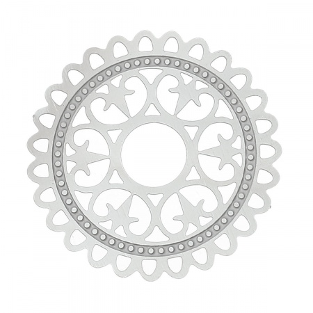304 Stainless Steel Filigree Stamping Embellishments Findings, Round Silver Tone, Flower Hollow Carved 3.2cm(1 2/8") Dia, 10 PCs