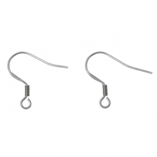 Picture of 304 Stainless Steel Ear Wire Hooks Earring Findings Silver Tone W/ Loop 20mm( 6/8") x 17mm( 5/8"), Post/ Wire Size: (21 gauge), 50 Pairs