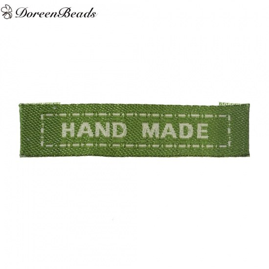 Picture of Cotton Woven Printed Labels DIY Scrapbooking Craft Rectangle Navy blue Message Pattern " Hand Made " 45mm(1 6/8") x 10mm( 3/8"), 200 PCs