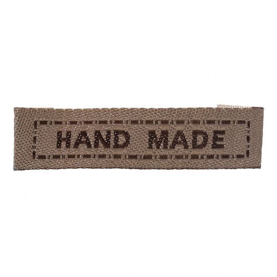 綿 手芸材料 DIY 裁縫 織りネーム 長方形 カーキ色 文字 " Hand Made" 4.5cm x1cm、 200 個 の画像