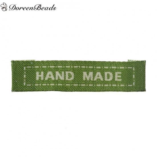 Immagine di Cotone Etichette Stampate DIY Scrapbooking Craft Rettangolo Cachi Lettere Lettere" Hand Made " 45mm x 10mm, 200 Pz