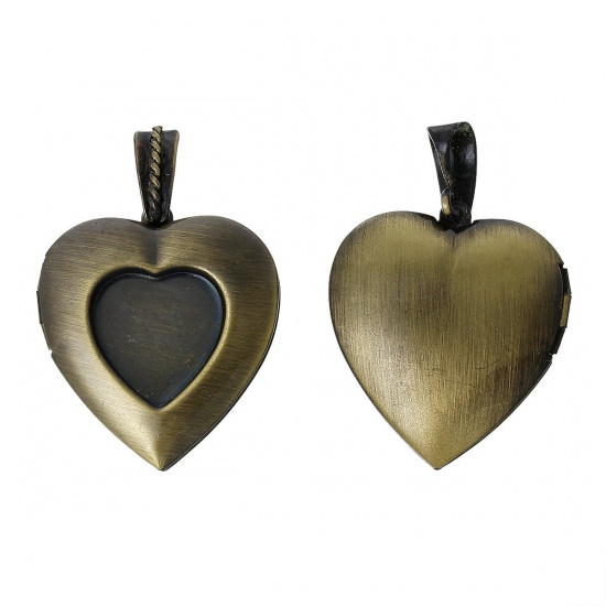 Picture of Zinc Based Alloy Picture Photo Locket Frame Pendants Heart Antique Bronze (Fits 21mm x20mm 16mm x16mm) 43mm(1 6/8") x 30mm(1 1/8"), 2 PCs