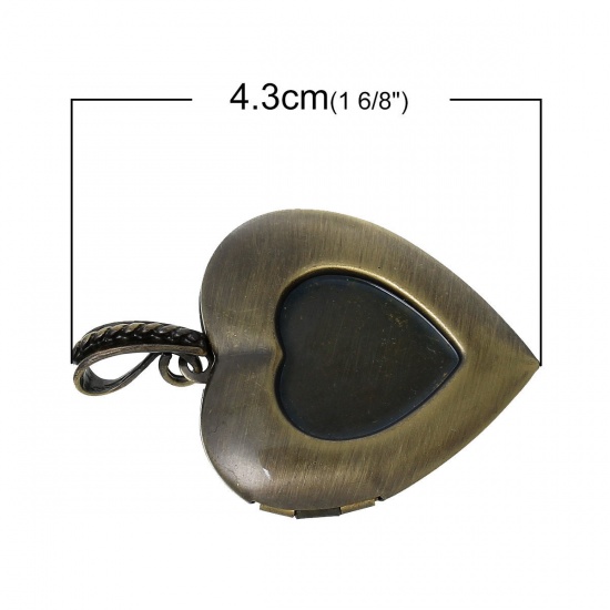 Picture of Zinc Based Alloy Picture Photo Locket Frame Pendants Heart Antique Bronze (Fits 21mm x20mm 16mm x16mm) 43mm(1 6/8") x 30mm(1 1/8"), 2 PCs