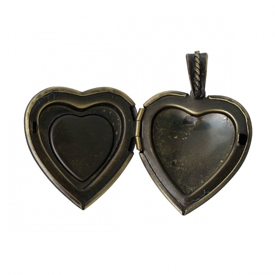 Picture of Zinc Based Alloy Picture Photo Locket Frame Pendants Heart Antique Bronze (Fits 21mm x20mm 16mm x16mm) 43mm(1 6/8") x 30mm(1 1/8"), 2 PCs