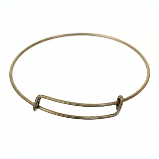 Picture of Brass Expandable Bangle Bracelet, Double Bar, Round Antique Bronze Adjustable From 29cm(11 3/8") - 23cm(9") long, 50 PCs                                                                                                                                      