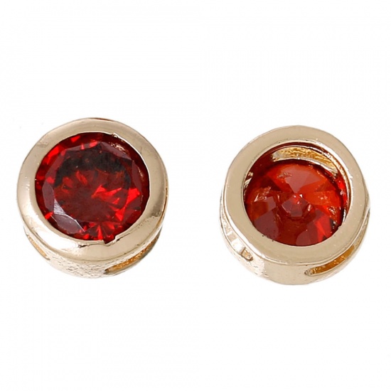 Immagine di Ottone & Zircone Cubico Perline per la Creazione di Gioielli con Ciondoli Fai-da-te Colore Oro 14K Blu Tondo Zircone Intarsiato 6mm Dia., Foro:Circa 3.2mm x 1.2mm, 2 Pz