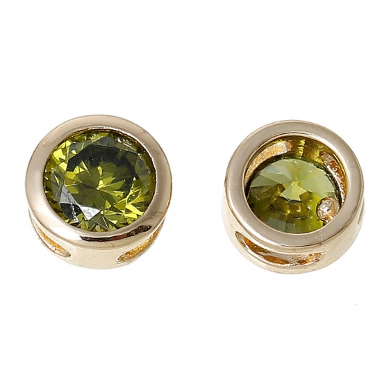 Picture of Brass & Cubic Zirconia Spacer Beads For DIY Jewelry Making 14K Gold Color Red Round Cubic Zirconia 6mm Dia., Hole: Approx 3.2mm x1.2mm, 2 PCs